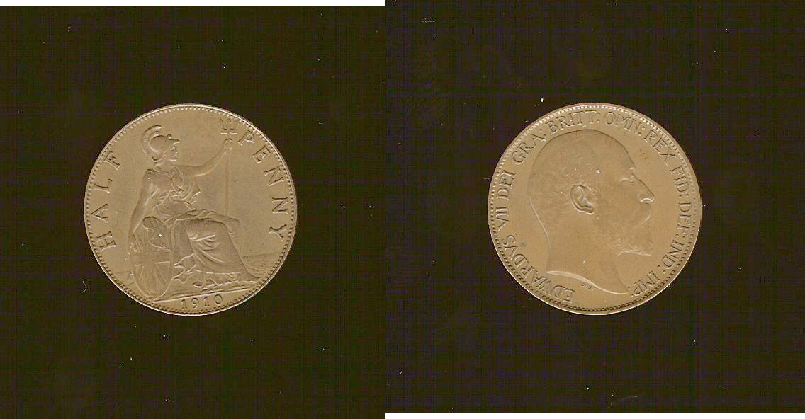 ROYAUME-UNI 1/2 Penny Edouard VII 1910 TTB+